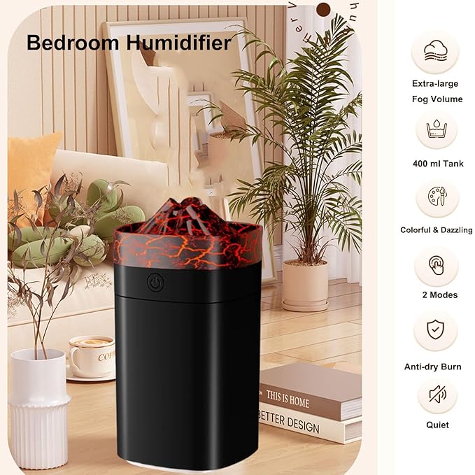 FULLBELL Cool Mist Humidifier, 400ML, 10-20 Hours Runtime, 7 Color Lights, 2 Modes, 24db Quiet, Black (Black-400ML) - Image 3