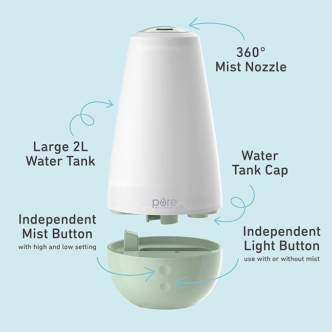 Pure Enrichment® PureBaby® 3-in-1 Whisper-Quiet Humidifier, Color Changing Night Light, & Essential Oil Diffuser for Baby Nursery & Kids Bedroom to Relieve Congestion, Colds, & Coughs (Whisper Green) - Image 4