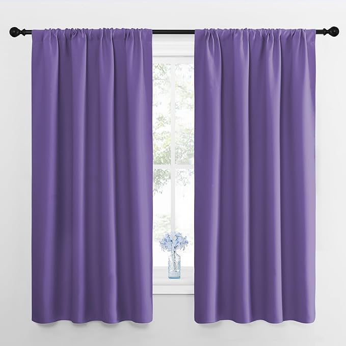 NICETOWN Kitchen Curtains, Short Blackout Drapes, Lilac Purple, 34" Wide by 54" Long, 2 PCs, Thermal Insulated Blackout Curtain Panels for Kids Room, Play Room by NICETOWN