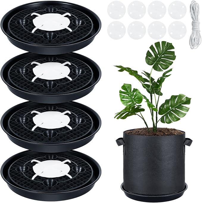 4 Pack 14'' Self-Watering Fabric Pot Base - Auto-Irrigation System Plant Saucer for 5 Gallon Fabric Pot, Auto Watering Plant Water Tray Self Watering System for Indoor Greenhouse Grow Tent Garden by POILKMNI