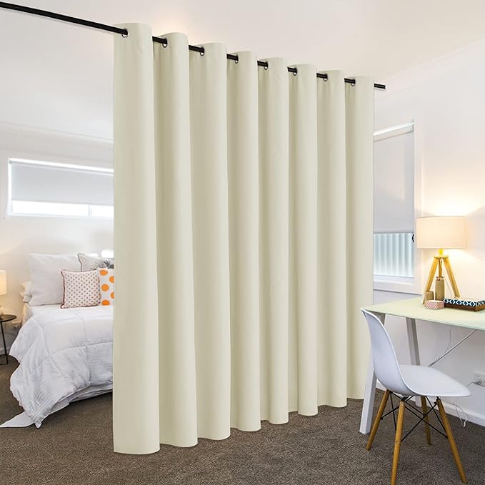 RYB HOME Blackout Divider Curtains for Living Room, Noise Reducing Privcay Vertical Blinds Drapes Grommet Top for Home Office Kids Room Drom Garage, W180 x L96 inches, Light Beige, 1 Panel - Image 4