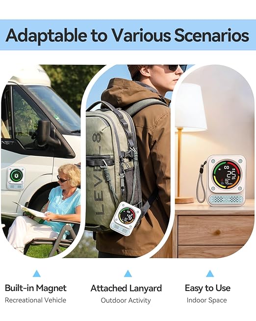 3-in-1 Carbon Monoxide Detector, 0-1000ppm CO Meter with Temperature Humidity, 260H Standby Rechargeable Battery Operated Reader, Portable Magnetic Air Quality Monitor Alarm for Travel Hotel Safety - Image 2