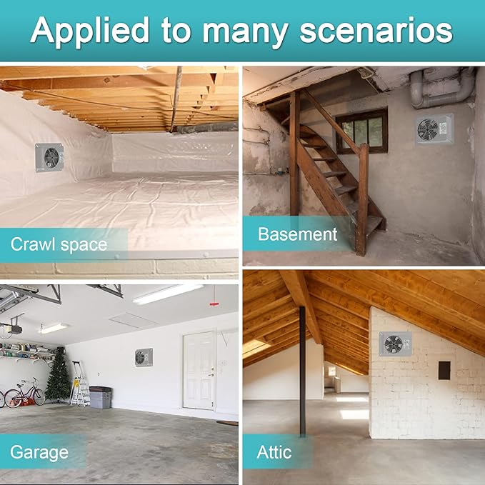 Stainless Steel Crawl Space Vent Fan - 570 CFM Air Out Ventilation Fan with Humidistat Dehumidistat, IP55 Exhaust Fan with Metal Fan Cage for Crawlspace Foundation Basements Garage Attic - Image 6