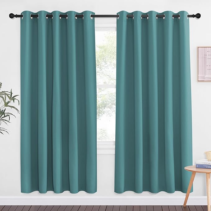 NICETOWN Sea Teal Blackout Curtains for Bedroom 72 Inches Long, Thermal Insulated Room Darkening Grommet Window Curtains for Living Room Nursery, 66 inch x 72 inche, 1 Panel by NICETOWN