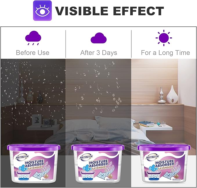NATRUTH Moisture Absorbers with Lavender Scent,9-Pack Portable Closet Dehumidifier, Odor Eliminator Absorber Bucket, Unscented Humidity Absorber,Cleaner Air Dehumidifier for Closet,Bathrooms - Image 6