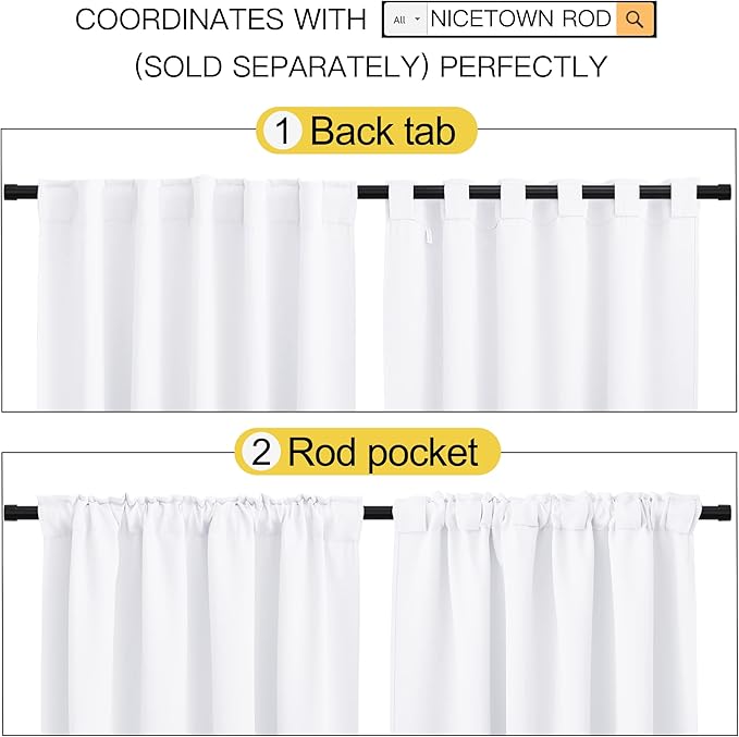 NICETOWN Living Room Curtain Drapes - (White Color) W62 x L84, Set of 2, Door Curtain for Doorway Privacy, Temporary Insulated Closet Curtain for Bedroom Closet Door - Image 3