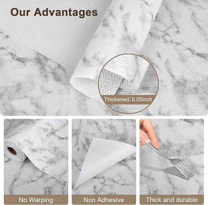 OcePor Non-Adhesive Drawer and Shelf Liner 12IN x 20FT，Non Slip Cabinet and Cupboard Liner, Kitchen Cabinet Liners for Shelves, Waterproof Drawer Shelf Liners for Cabinets/Bathroom Cupboard, Marble - Image 4