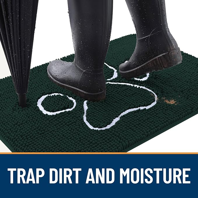 OLANLY Dog Door Mat for Muddy Paws 36x24, Paw Print Design, Absorbs Moisture and Dirt, Absorbent Non-Slip Washable Doormat, Quick Dry Chenille Mud Mat, Entry Indoor Entryway Carpet, Blackish Green - Image 2