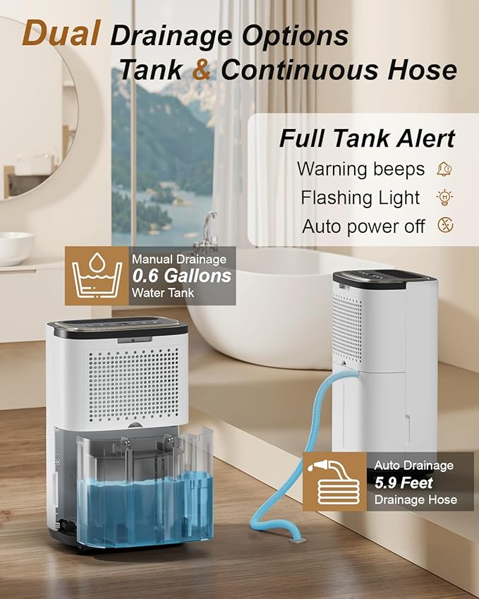 3000 Sq. Ft. Dehumidifier for Basement, 30 Pint Quiet Dehumidifiers for Home with Drain Hose, Smart Humidity Control, 24H Timer & Child Lock, Ideal for Large Rooms, Bathroom, Bedroom, Garage - Image 6