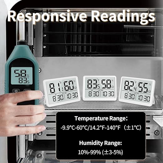 DOOMAY Room Thermometer Indoor - Hygrometer Temperature and Humidity Monitor with High Accuracy Sensor LCD Display Large Display Date Clock for Kitchen Baby Room Office (White) - Image 6