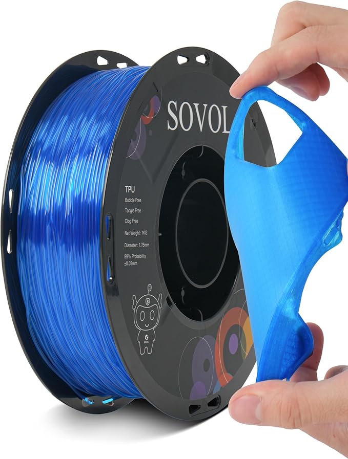 Sovol TPU Filament 1.75mm, 95A Soft TPU Flexible 3D Printer Filament with High Elasticity, 1kg (2.2lbs), Dimensional Accuracy +/- 0.03 mm, Fit Most FDM Printer, Clear Blue - Image 8