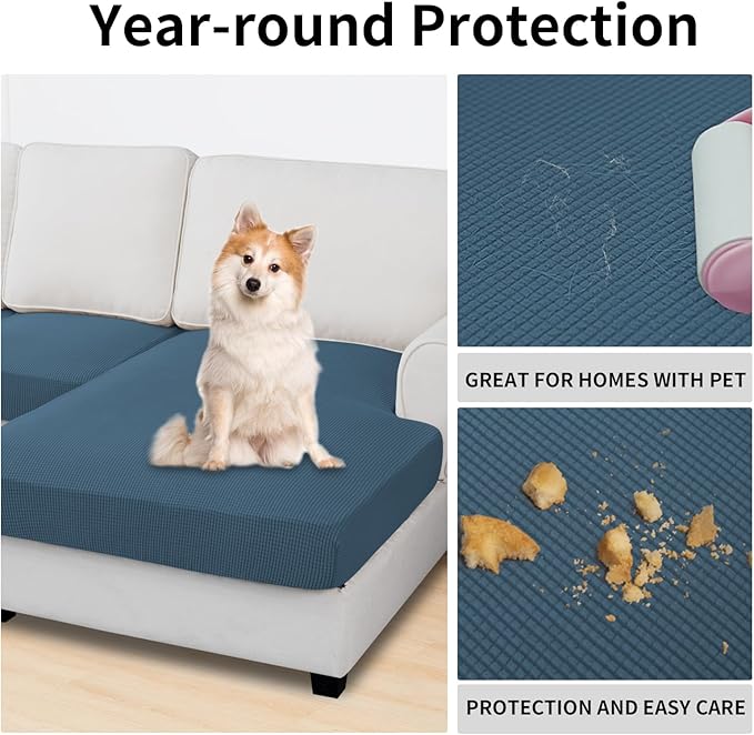 Easy-Going Stretch 3 Pieces Couch Cushion Covers for Sectional Sofa Left/Right L Shape Chaise Lounge Sofa Seat slipcover Anti-Slip Sofa Cover Soft (2 Seater + 1 Chaise, Bluestone) - Image 3
