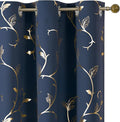 BUHUA Blackout Curtains Gold Foil Print Flower Vine Grommet Drapes, Room Darkening Thermal Insulated Curtains, Noise Reducing Blackout Curtain for Bedroom, Navy Blue, 38Wx84L, 2 Panels by BUHUA