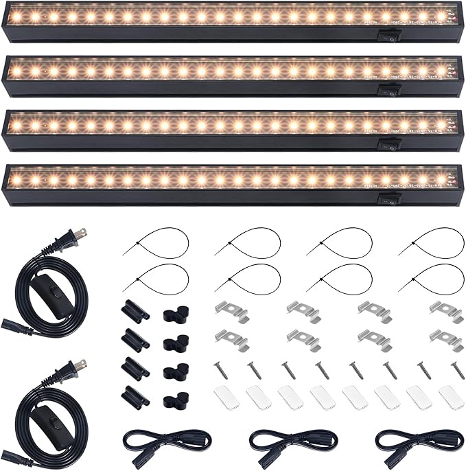 Barrina Grow Lights for Indoor Plants, Full Spectrum Sunlight, Black Cover LED Grow Light Bulbs, T5 Grow Light Strip, 1ft Plant Light for Indoor Plants Growing, 3 Mounting Modes, Yellow, 4 Packs by Barrina