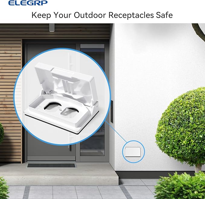 ELEGRP Horizontal Outdoor Cover for Duplex Receptacles, Weatherproof Wall Plate, Outdoor Electrical Outlet Cover, Standard Size 1-Gang 4.77” x 2.97”, Thermoplastic, 1 Pack, White - Image 6
