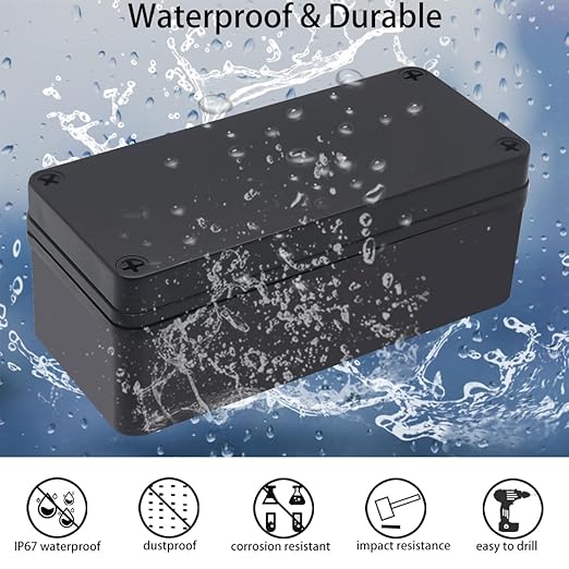 Junction Box,IP67 Waterproof ABS Black Project Box with Mounting Plate Electrical Box Enclosure for Outside Electronics 7.1 x 3.1 x 2.8inch(180x80x70mm) - Image 2