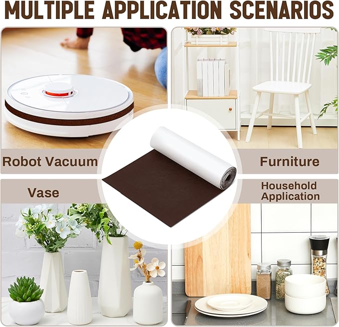 Large Felt Furniture Pads 12 x 60 Inch Non Slip Self Adhesive Heavy Duty Cuttable Strip Roll Felt Sheet Tape for Protecting Hardwood Floors Chair Wall, Brown - Image 6