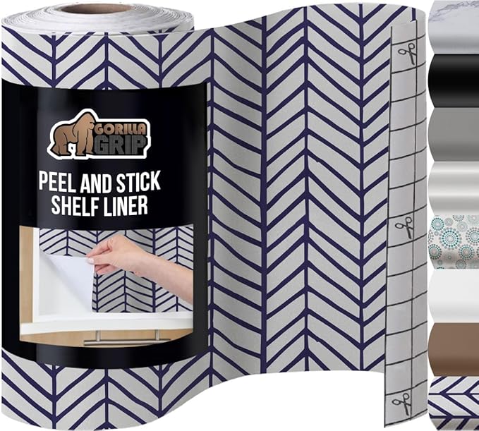 GORILLA GRIP Peel and Stick Paper, Removable Cover for Books, Shelves, Countertops, Drawers, Cabinets and Crafts, Easy Install Kitchen Decor, Shelf, Drawer, Cabinet Liners, 11.8 in x 10 FT Blue White by GorillaGrip