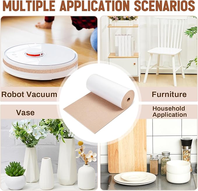 Large Felt Furniture Pads 8 x 60 Inch Non Slip Self Adhesive Heavy Duty Cuttable Strip Roll Felt Sheet Tape for Protecting Hardwood Floors Chair Wall, Beige - Image 6
