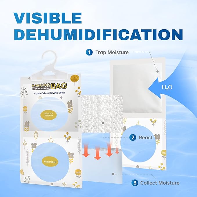 Vacplus Moisture Absorbers Packets, Fragrance Free 5 Pack, Humidity Packs, Dessicant Packets, Hanging Closet Dehumidifier Bags, Odor Eliminator for Bathroom 9.8OZ - Image 5