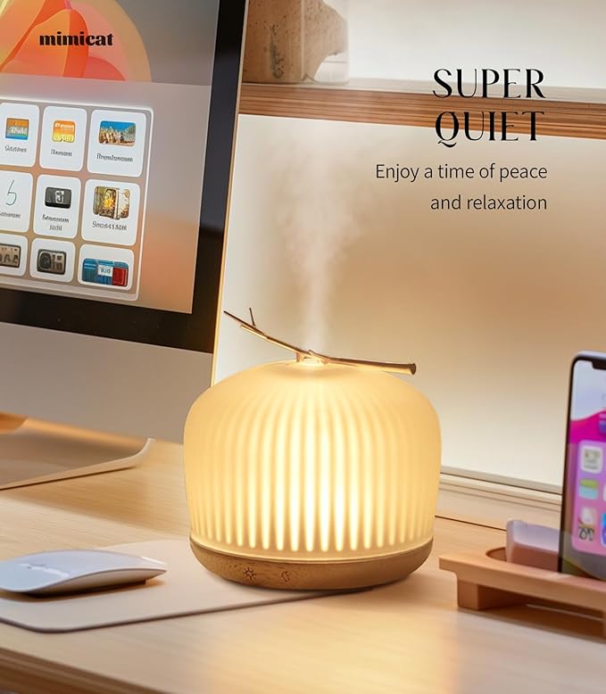 mimicat Quiet Aromatherapy Diffuser Glass: 230ML Ultrasonic Cool Mist Scent for Home with Night Light - Aesthetic for Women Girls - Image 8