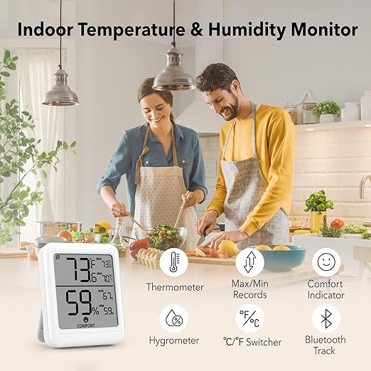 BN-LINK Bluetooth Hygrometer Thermometer,Indoor Temperature Humidity Monitors, Digital Humidity Meter with App Control for Home Baby Room Terrarium Incubator Greenhouse(2 Pack) - Image 2