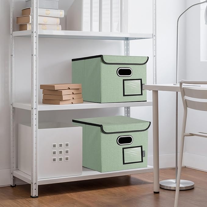 BALEINE File Organizer Box with Lid, Collapsible File Folder Organizer with Plastic Slide, Hanging File Folder Box for Office Document Storage (2 Pack, Green) - Image 9