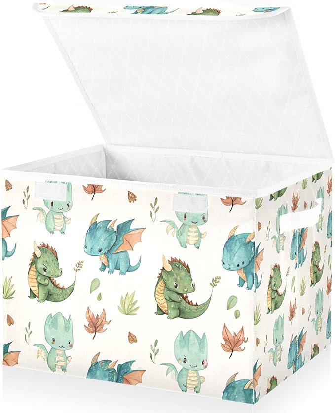 xigua Dragon Watercolor Storage Bins with Lids and Carrying Handle,Foldable Storage Boxes Organizer Containers Baskets Cube with Cover for Home Bedroom Closet Office - Image 2