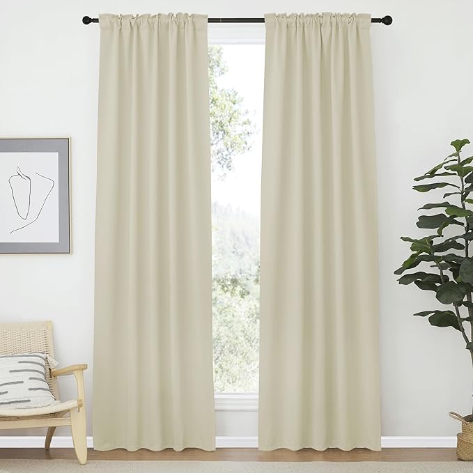 NICETOWN Blackout Curtain Panels Window Draperies - (Beige Color) 42-Inch Wide x84-Inch Long, 2 Pieces, Home Decoration Light & Noise Reducing Window Covering Room Darkening Drapes for Bedroom - Image 2