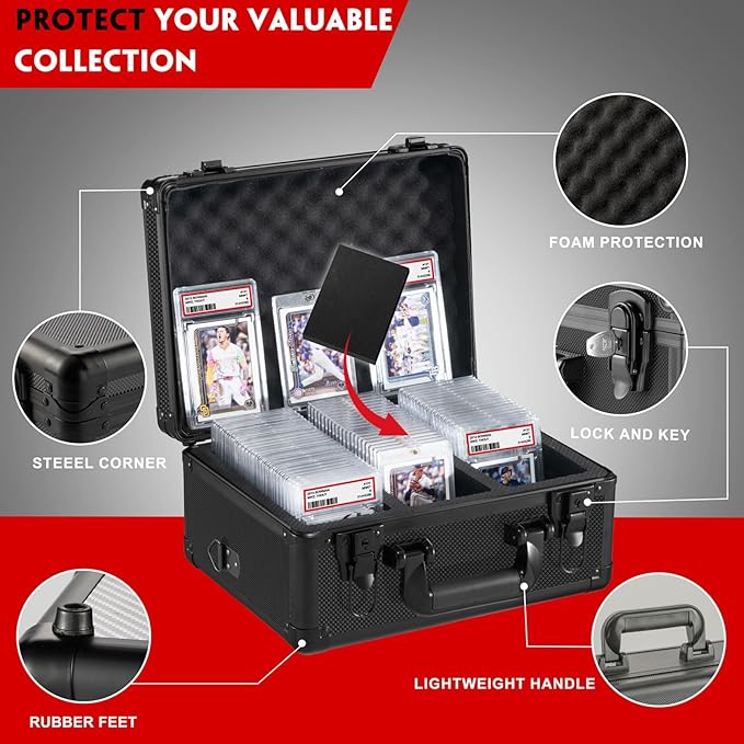 Graded Card Storage Box, Trading Cards Slab Carrying Case, 3 Row Black Hard Sports Cards Holder Boxes with 6 Dividers Fits for PSA BGS SGC Top Loaders Collection - Image 4
