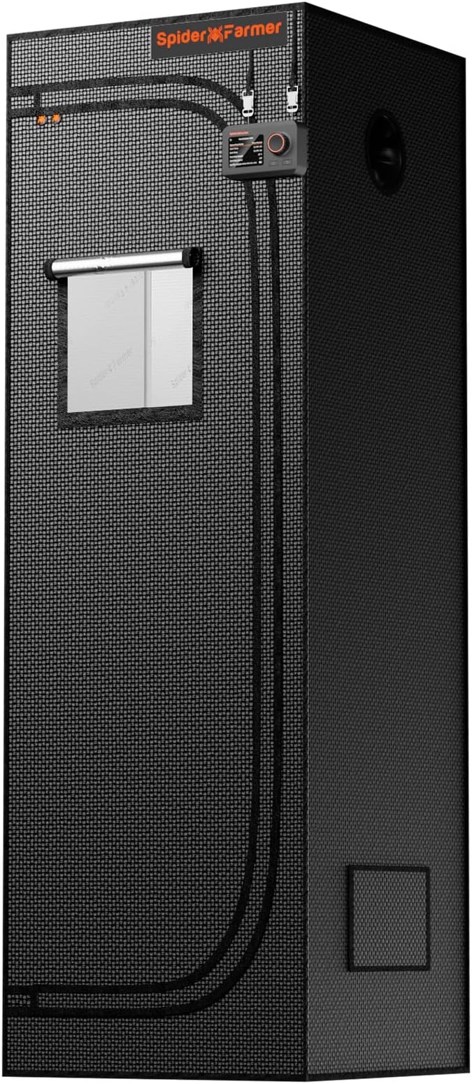 Spider Farmer 2x2x6 Grow Tent 2025 New, 24"x24"x72", with Hook for Controller, View Window, Side Buckle for Door, 1680D Thicken Mylar Canvas for Indoor Hydroponic Growing for SF1000, SE1500, G1500 by SpiderFarmer