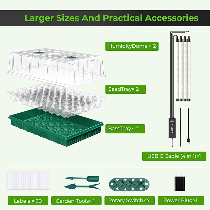 120 Cells Seed Starter Tray with Grow Light, Smart Timer， Seedling Starter Kit with Humidtiy Dome, 3/6/12H Timer，Germination Kit For all plants including cucumbers, tomatoes etc.Plant Seed（2Pack ） - Image 7