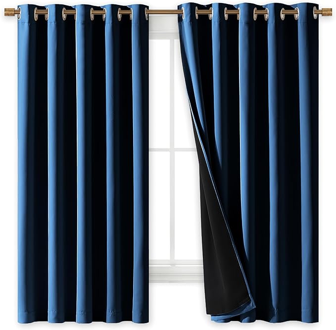 NICETOWN 100% Blackout Curtains with Black Liners, Thermal Insulated Full Blackout 2-Layer Lined Drapes, Energy Efficiency Window Draperies for Bedroom (Moroccan Blue, 2 Panels, 70" W by 63" L) by NICETOWN