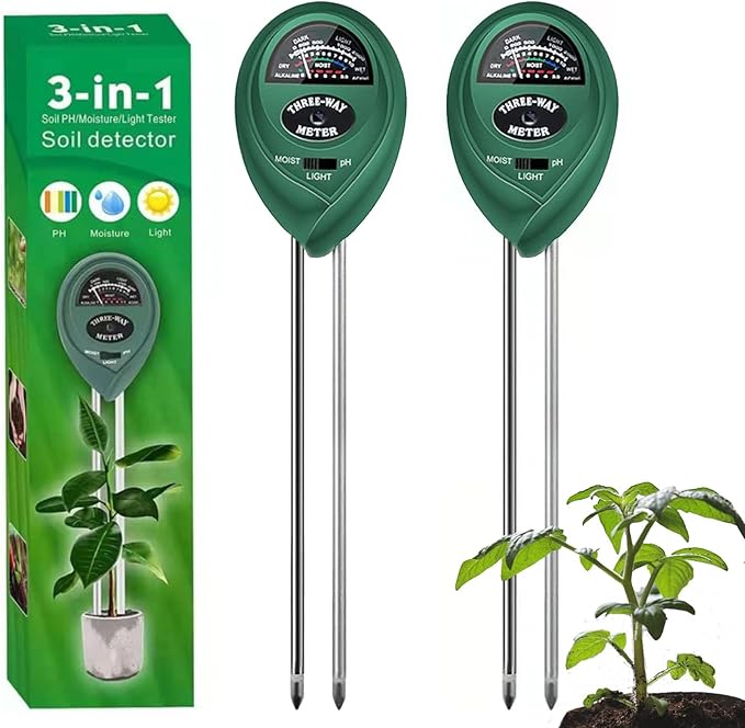2 Pack Soil Tester, 3-in-1 Plant Moisture Meter Light and PH Tester Garden Lawn Farm, Indoor and Outdoor Use, Soil Test Kit Acidity Water by Maxsolve