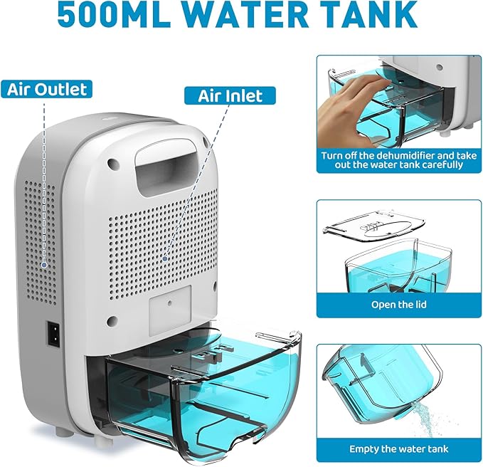 Mini Dehumidifier for Small Bathroom. Quiet. Auto Shut-OFF. Power Off Memory. Electric Dehumidifier for Small Space. Good for Bathroom Basement Bedroom Closet Safe Pantry RV Camper Yacht - Image 6