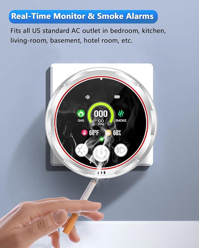 5 in 1 Smoke Detector Carbon Monoxide Detectors Plug in, Natural Gas Leak Detectors for Home, RV, Portable Smoke CO Detector Combo with Temp, Humidity, Battery Backup Smoke & Carbon Monoxide Alarm - Image 9