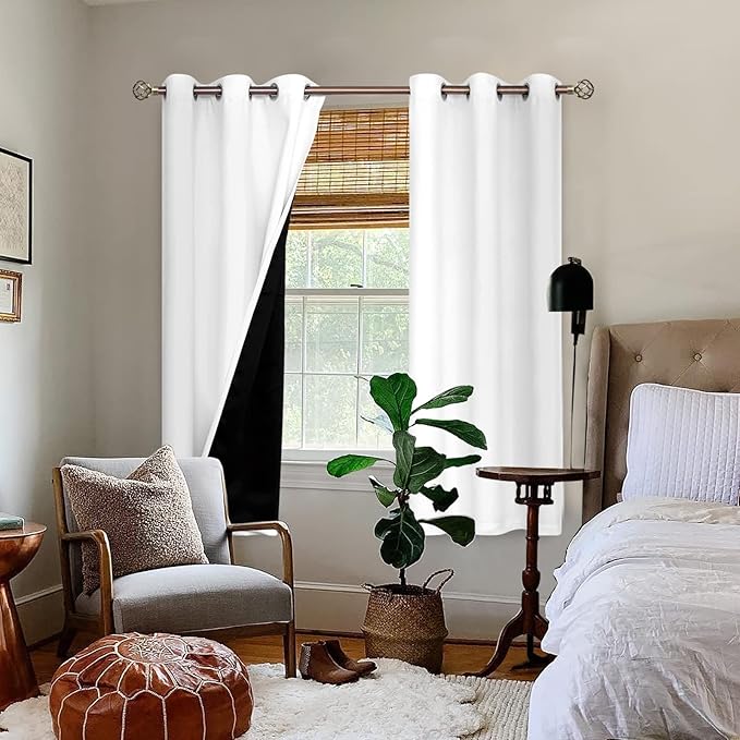 BGment Thermal Insulated 100% Blackout Curtains for Bedroom with Black Liner, Double Layer Full Room Darkening Noise Reducing Grommet Curtain (38 x 63 Inch, Pure White, 2 Panels) - Image 2
