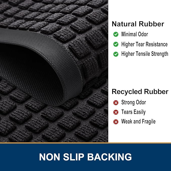 Smiry Front Door Mat Outside Entrance, Heavy Duty Natural Rubber Doormat, Non Slip, Trap Dirt and Moisture, Easy Clean, Low Profile Welcome Floor Mats for Indoor Outdoor Entry, 47x32 Inch, Black - Image 4