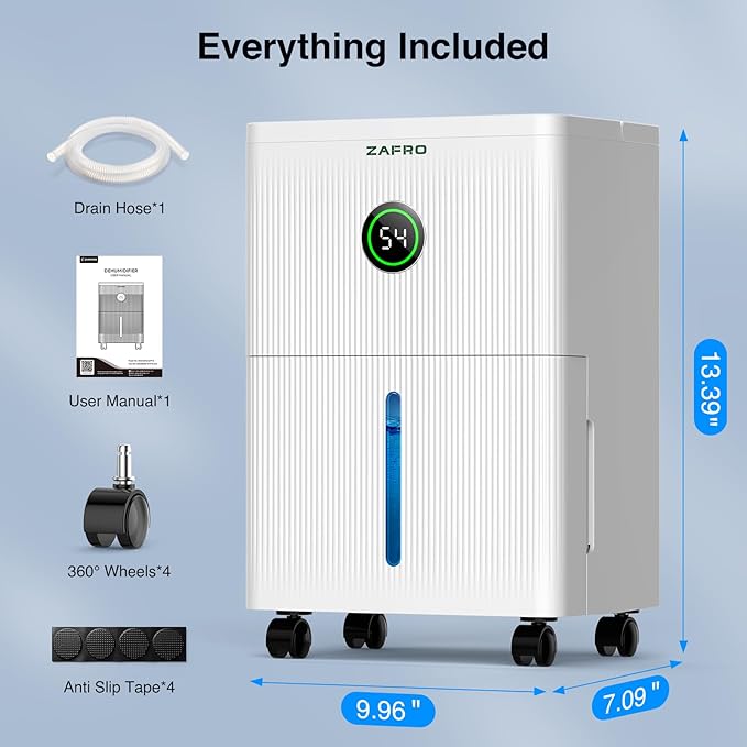 ZAFRO Dehumidifiers for Home and Basement with Drain Hose, Ultra Quiet 41dB, Energy Saving Max 21 Pints Dehumidifier with Auto or Manual Drainage, Auto Defrost, Three Modes, Dry Clothes, 24Hrs Timer - Image 9