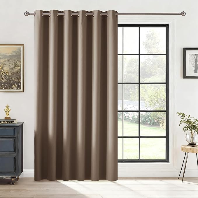 RYB HOME Blackout Thermal Insulated Curtains, Portable Curtain for Sliding Glass Door/Storage/Space Room Divider, Large Window Treatment Room Divider Panel, W80 x L84, Cappuccino, 1 Panel by RYBHOME