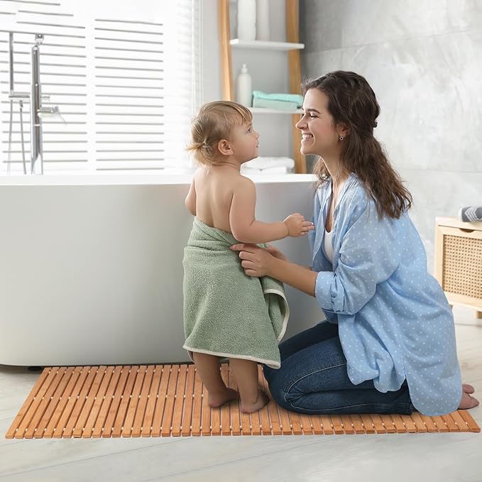 Bamboo Bath Mat Bathroom Runner Long Large Rugs Floor Wood Shower Bathtub Waterproof Non Slip Accessories 16x48 Inch Easy to Clean, Natural Bamboo, 1 pc - Image 6