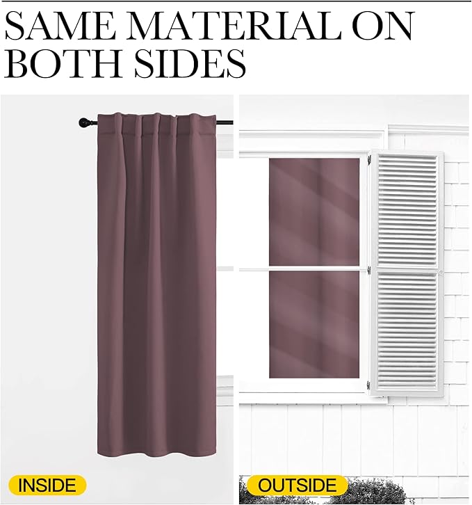 NICETOWN Bedroom Blackout Draperies and Window Treatment- (Dry Rose Color) 52 Width X 72 Length, 2 Panels Set, Solid Blackout Curtain Panels - Image 6