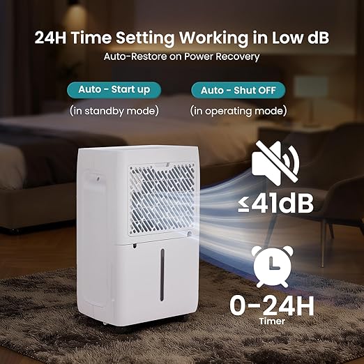 NEWBULIG 50Pints Dehumidifier with Drain Hose, 3,500 Sq.Ft Dehumidifier for Basement, 1.19 Gallon Tank, Low 41dB, Airflow Swing, Ideal Whole House Humidity Remover for Home, Bedroom & Bathroom - Image 5