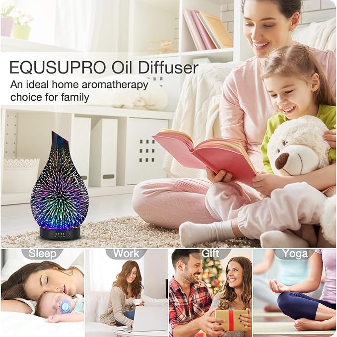 Essential Oil Diffuser 120ml Ultrasonic Aromatherapy Diffuser with Handmade Glass with Auto Shut-Off Protection 4 Timer Setting 7 Colors Changed LED Diffuser for Home Yoga Office Gifts for Women - Image 5