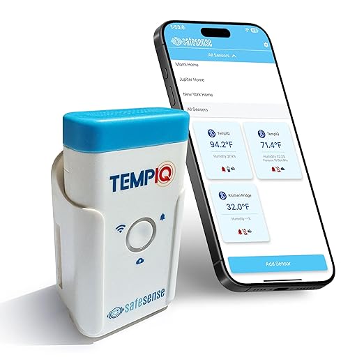 TEMPIQ Remote WiFi Temperature & Humidity Sensor - App Integration, Alerts, Helps Monitor 2nd Home, AirBnb, RV, Pets,Freezer and Server Room, Indoor & Outdoor Hygrometer & Thermometer by SAFESENSE