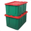HOMZ 2-Pack Durabilt, Heavy Duty Plastic Storage Bins with Lids, 27 Gallon, Green/Red - Stackable Container Boxes for Holiday, Attic, and Garage Organization by Homz