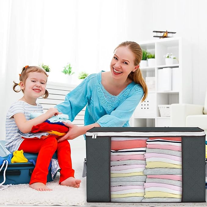 Large Storage Bags, 8 Pack Clothes Storage Bins Foldable Closet Organizers Storage Containers with Durable Handles Thick Fabric for Blanket Comforter Clothing Bedding 90 L (Gray) - Image 6