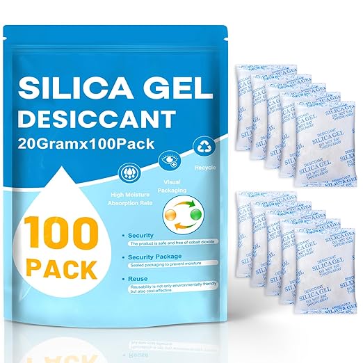 VOISEN 20 Gram 100 Pcs Color-Indicating Silica Gel Packets, Premium Food Grade Desiccant, Transparent Desiccant, Desiccant Packets for Storage, Premium Desiccant Packs for Food, Electronics, Closet by VOISEN