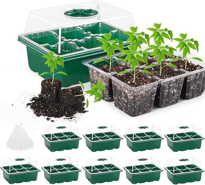 MIXC 10 Packs Seed Starter Tray Seed Starter Kit (60 Cells Total Tray) Seed Starting Trays Plant Starter Kit and Base Mini Greenhouse Germination Kit by MIXC