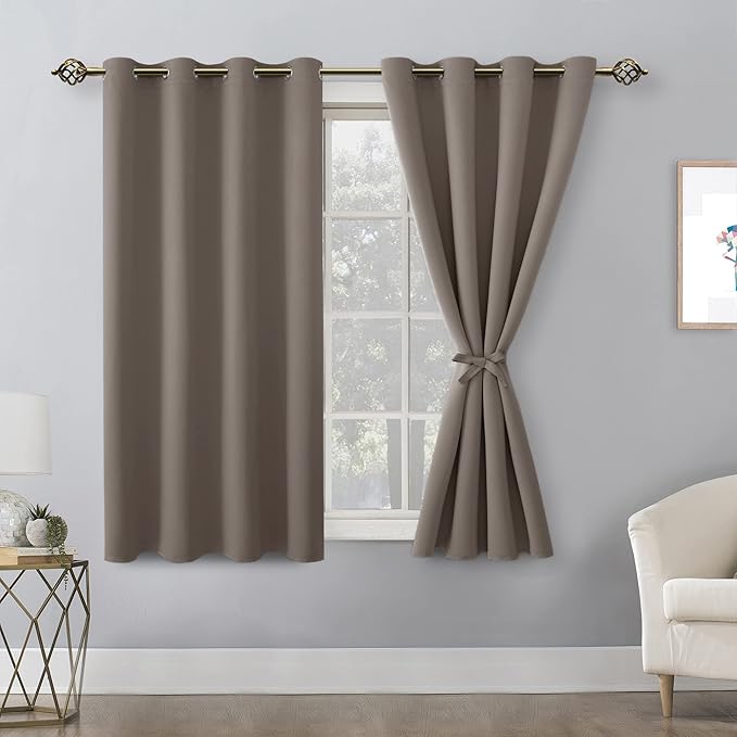 Hiasan Blackout Curtains for Bedroom, 52 x 54 Inches Long - Thermal Insulated & Light Blocking Window Curtains for Living Room/Kids Room, 2 Drape Panels Sewn with Tiebacks, Tan - Image 2